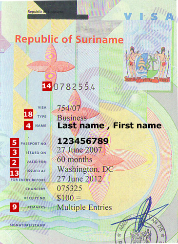Visa de Suriname Visa de Suriname